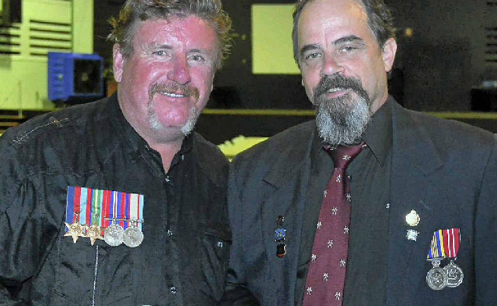 Tony Heffernan and Steve Grigg at the Warwick RSL two-up. Tony Heffernan and Steve Grigg at the Warwick RSL two-up.